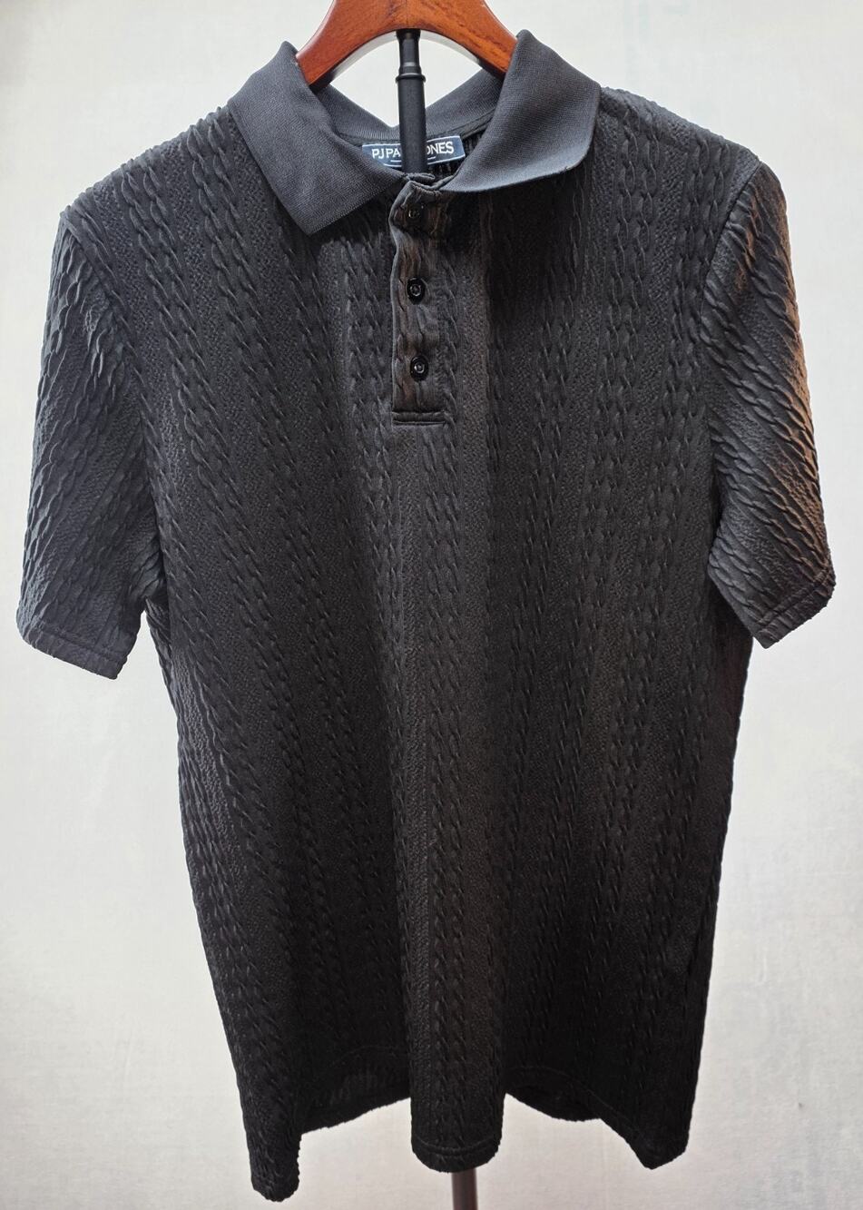 PJ Paul Jones Men's Black Textured Knit Polo Shirt Size M‎ Short Sleeve Casual